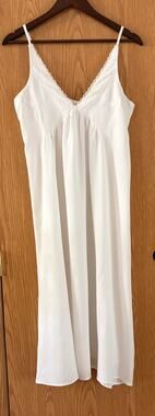 White Summer Strappy Slip Dress Lace Trim Romantic Fairycore Cottagecore Boho LG